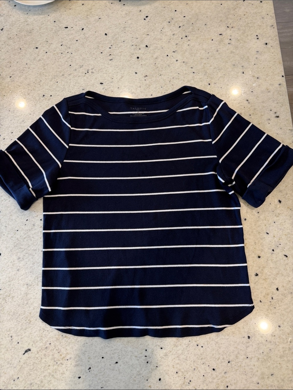 Talbots Navy and White Striped Knit Top